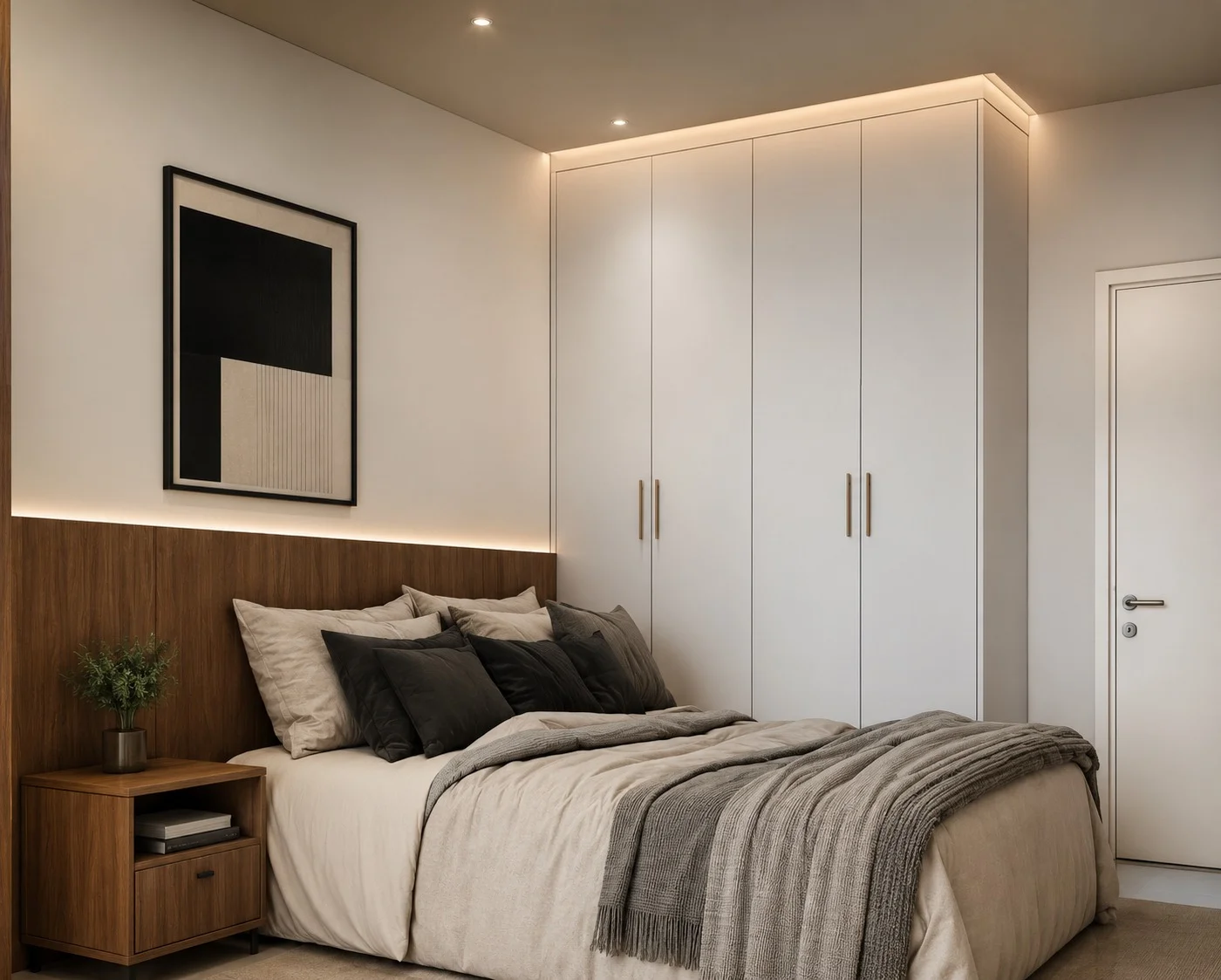 Dormitório com Painel de TV Iluminado e Roupeiro Planejado