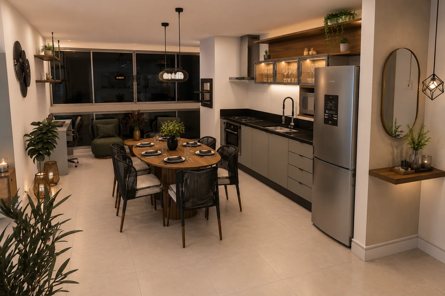 Cozinha Integrada com Cristaleira Iluminada