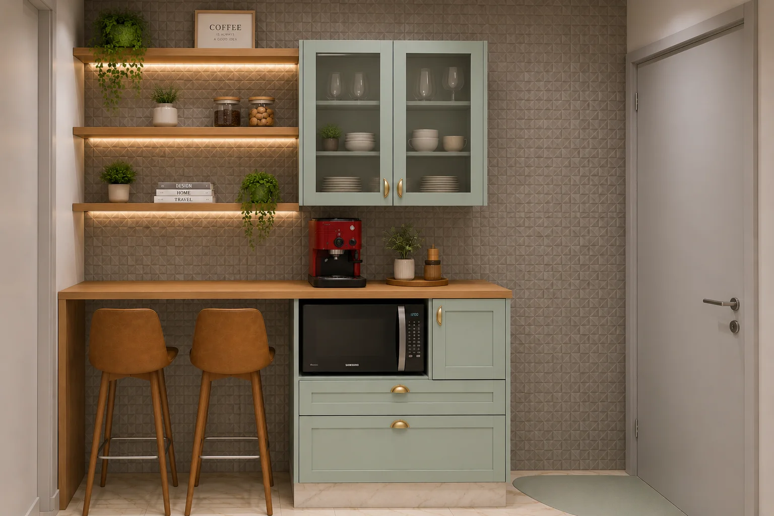 Cozinha Sálvia com Espaço para Café